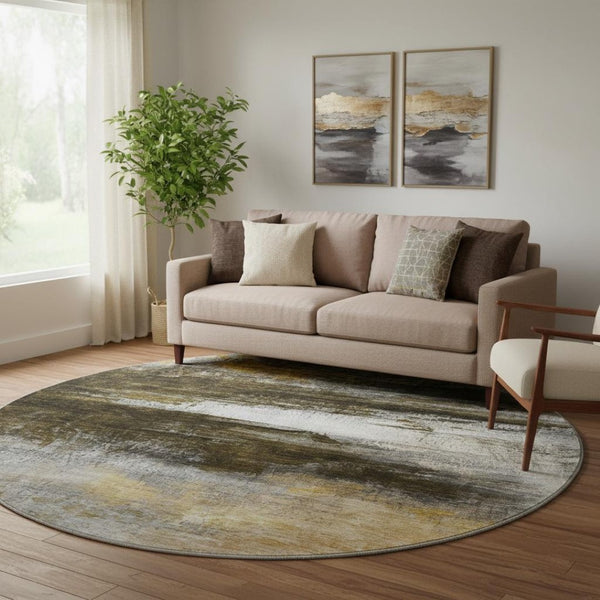 HomeRoots 8' X 10' Modern Chocolate and Gold Abstract Area Rug - Washable, UV-Protected, Stain-Resistant Design! 714677