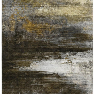 HomeRoots 9' X 12' Washable Chocolate and Gold Abstract Area Rug with UV Protection for Family-Friendly Spaces 714678