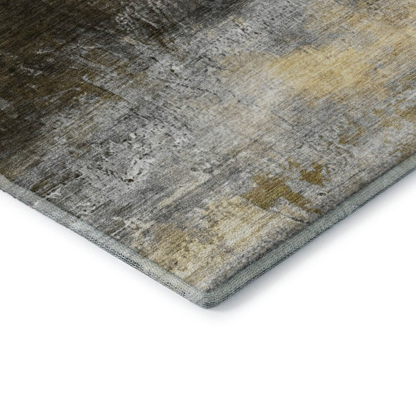 HomeRoots 9' X 12' Washable Chocolate and Gold Abstract Area Rug with UV Protection for Family-Friendly Spaces 714678