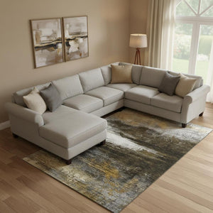 HomeRoots 10' Chocolate and Gold Abstract Washable Area Rug - Luxurious, Durable, UV-Protected for High-Traffic Areas 714679