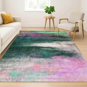 HomeRoots 5' X 8' Green & Mauve Abstract Area Rug – Washable, UV-Protected, Durable, Perfect for Busy Homes! 714681