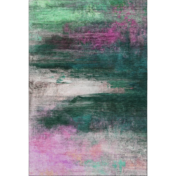 HomeRoots 5' X 8' Green & Mauve Abstract Area Rug – Washable, UV-Protected, Durable, Perfect for Busy Homes! 714681