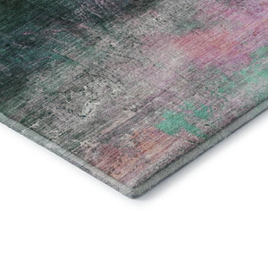 HomeRoots 8' Abstract Washable Round Rug in Green & Mauve - Durable, UV Protected, Stain Resistant for Homes 714682