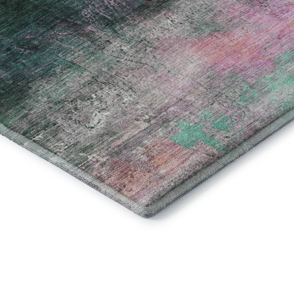 HomeRoots 8' Abstract Washable Round Rug in Green & Mauve - Durable, UV Protected, Stain Resistant for Homes 714682