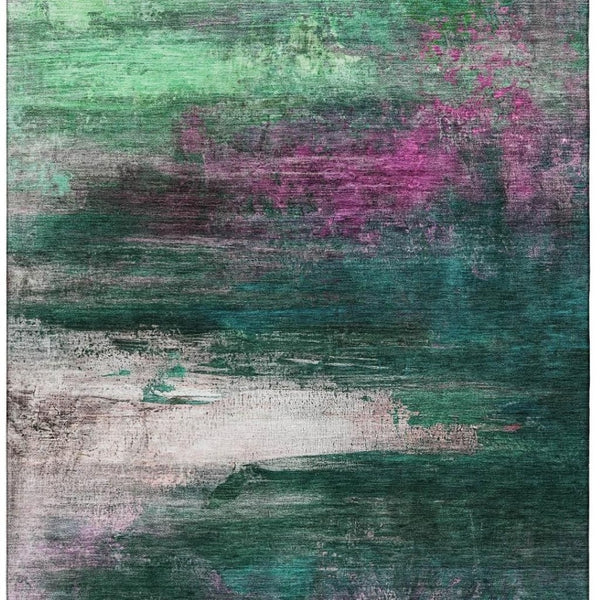 HomeRoots 8' Abstract Washable Round Rug in Green & Mauve - Durable, UV Protected, Stain Resistant for Homes 714682