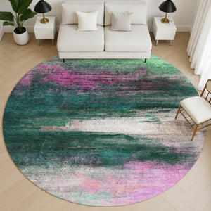 HomeRoots 8' X 10' Washable Abstract Area Rug in Green & Mauve - Durable, Stain-Resistant, UV Protected Design 714683
