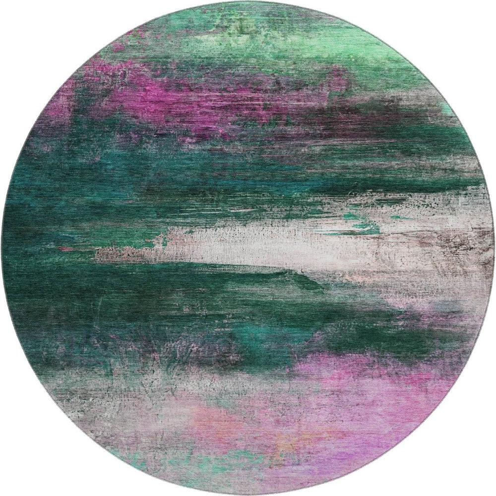 HomeRoots 8' X 10' Washable Abstract Area Rug in Green & Mauve - Durable, Stain-Resistant, UV Protected Design 714683