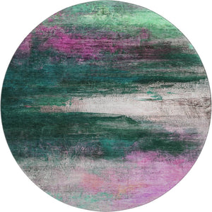 HomeRoots 8' X 10' Washable Abstract Area Rug in Green & Mauve - Durable, Stain-Resistant, UV Protected Design 714683
