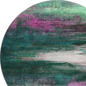HomeRoots 8' X 10' Washable Abstract Area Rug in Green & Mauve - Durable, Stain-Resistant, UV Protected Design 714683