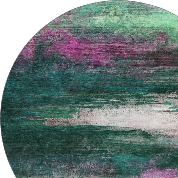 HomeRoots 8' X 10' Washable Abstract Area Rug in Green & Mauve - Durable, Stain-Resistant, UV Protected Design 714683