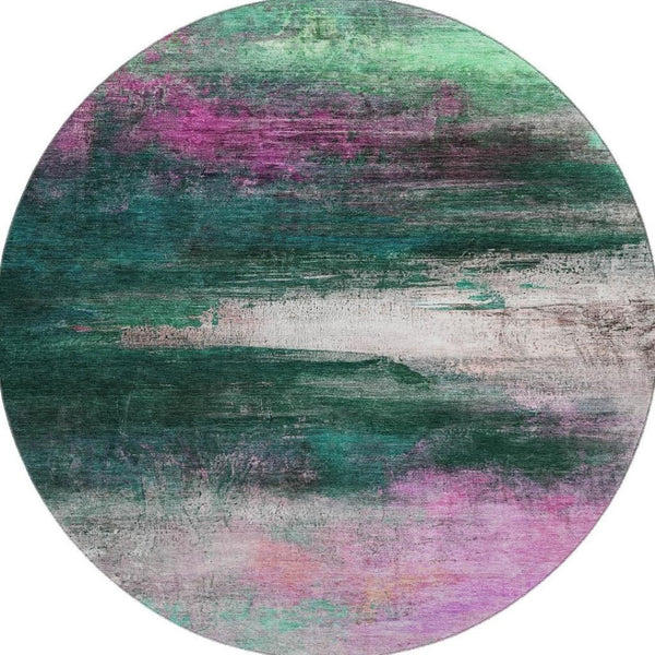 HomeRoots 8' X 10' Washable Abstract Area Rug in Green & Mauve - Durable, Stain-Resistant, UV Protected Design 714683