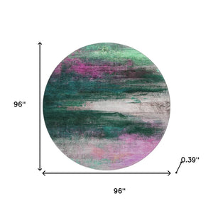 HomeRoots 8' X 10' Washable Abstract Area Rug in Green & Mauve - Durable, Stain-Resistant, UV Protected Design 714683