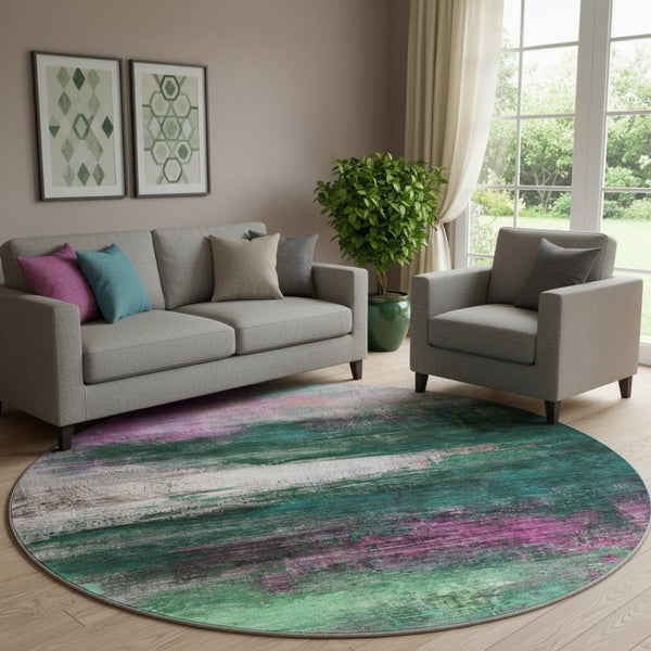 HomeRoots 8' X 10' Washable Abstract Area Rug in Green & Mauve - Durable, Stain-Resistant, UV Protected Design 714683