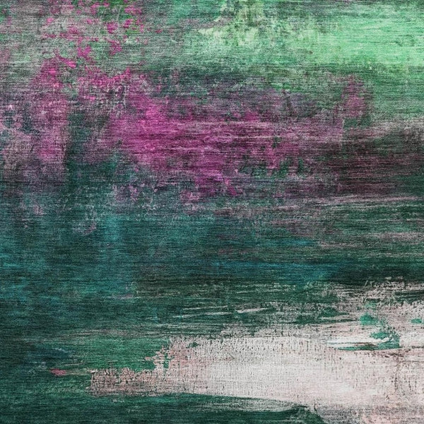 HomeRoots 9' X 12' Abstract Green & Mauve Washable Area Rug with UV Protection - Durable, Kid & Pet Friendly! 714684