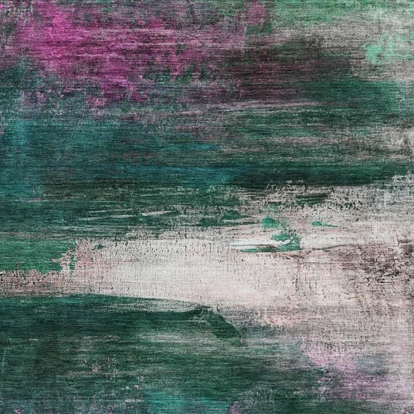 HomeRoots 9' X 12' Abstract Green & Mauve Washable Area Rug with UV Protection - Durable, Kid & Pet Friendly! 714684