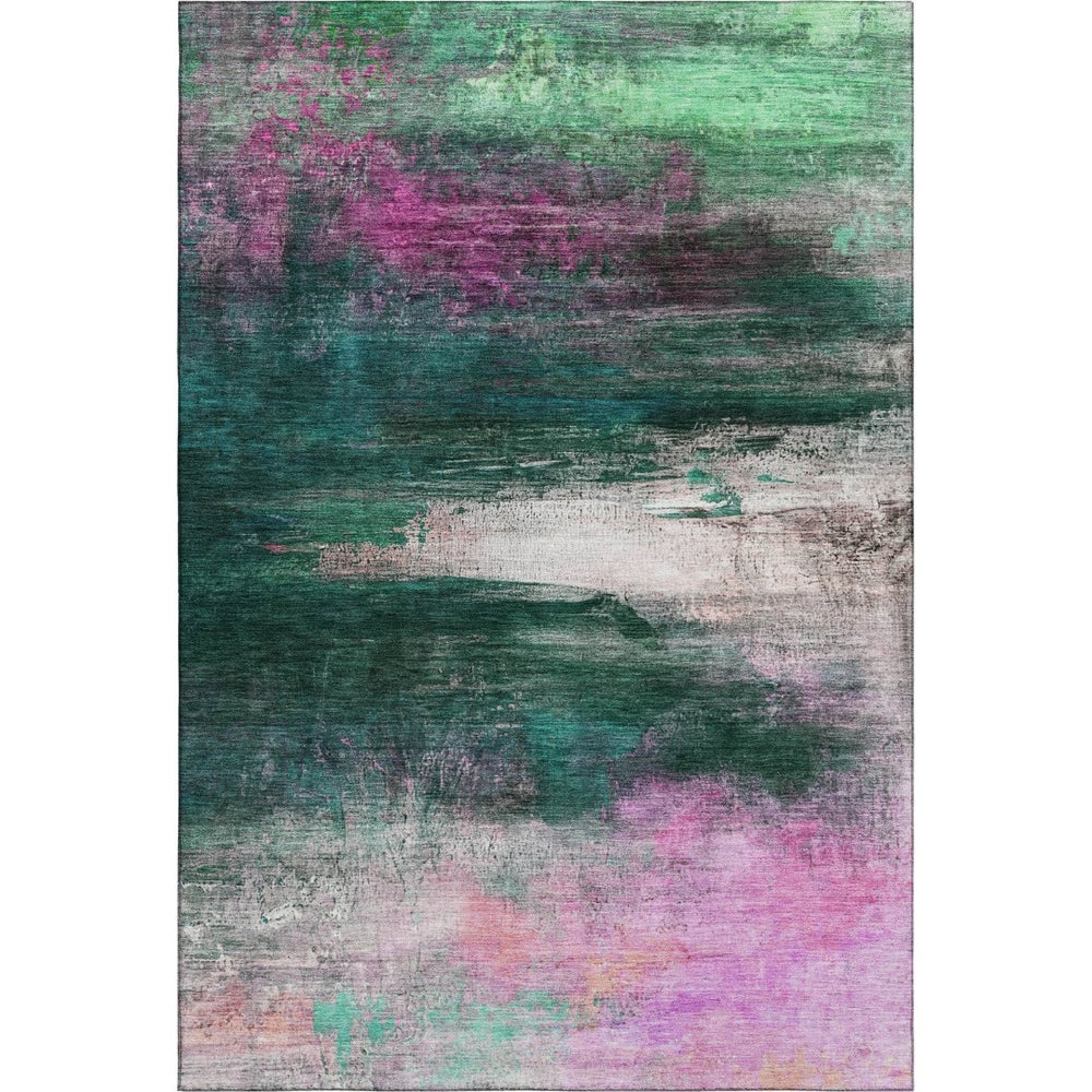 HomeRoots 10' X 14' Abstract Area Rug in Green & Mauve – Washable, Durable, UV-Protected for Modern Living Spaces 714685