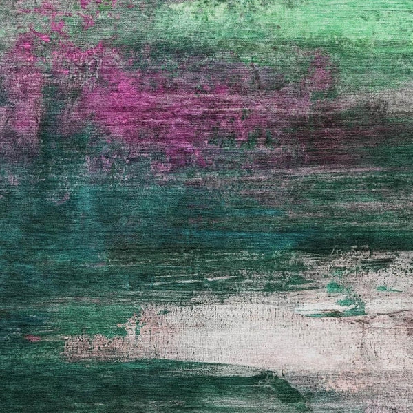 HomeRoots 10' X 14' Abstract Area Rug in Green & Mauve – Washable, Durable, UV-Protected for Modern Living Spaces 714685