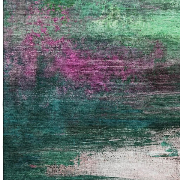HomeRoots 10' X 14' Abstract Area Rug in Green & Mauve – Washable, Durable, UV-Protected for Modern Living Spaces 714685