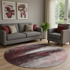HomeRoots 8' X 10' Modern Merlot and Ivory Abstract Washable Area Rug - UV Protected, Stain-Resistant Style 714689