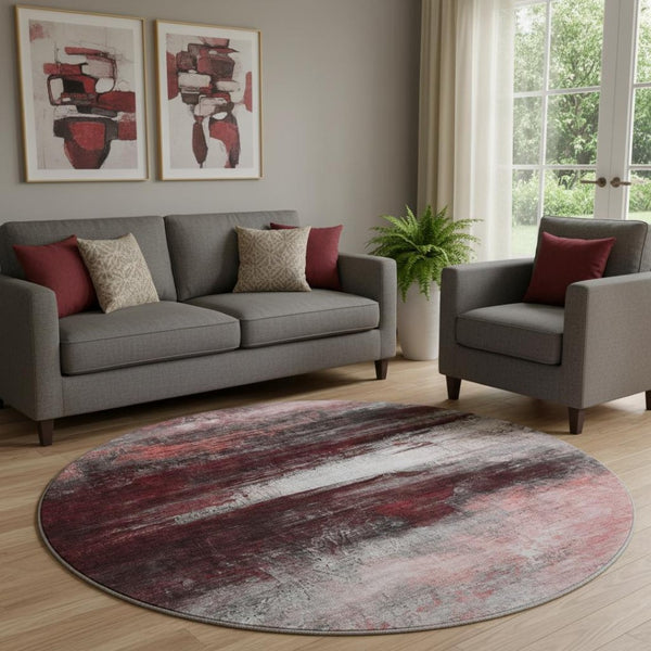 HomeRoots 8' X 10' Modern Merlot and Ivory Abstract Washable Area Rug - UV Protected, Stain-Resistant Style 714689