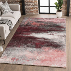 HomeRoots 10' X 14' Merlot Ivory Abstract Washable Area Rug - Stylish, Durable, Easy-Care Design for Any Room 714691