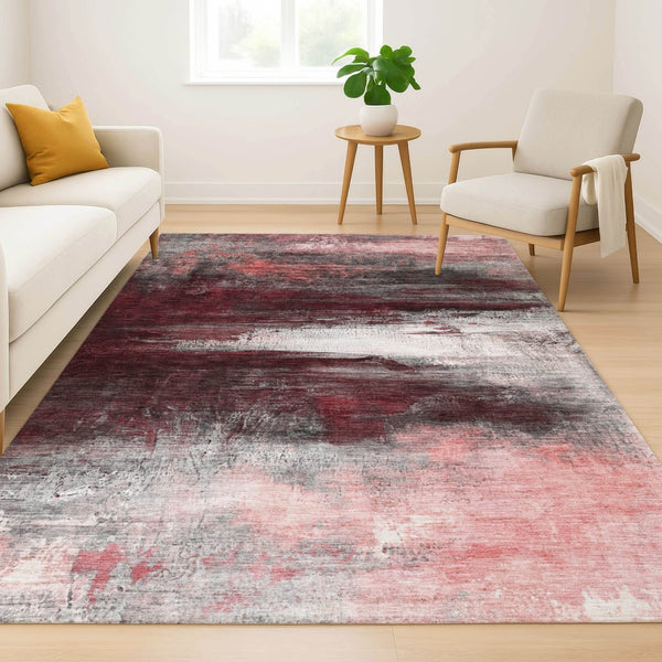 HomeRoots 10' X 14' Merlot Ivory Abstract Washable Area Rug - Stylish, Durable, Easy-Care Design for Any Room 714691