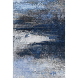 HomeRoots 5' X 8' Navy Blue and Ivory Abstract Area Rug – Stain Resistant, Machine Washable, UV Protected! 714693