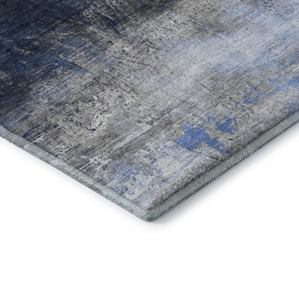 HomeRoots 8' Navy Blue and Ivory Abstract Washable Round Rug - Durable, UV Protected, Perfect for High-Traffic Areas 714694