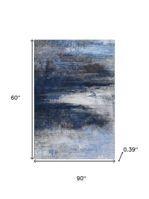 HomeRoots 8' Navy Blue and Ivory Abstract Washable Round Rug - Durable, UV Protected, Perfect for High-Traffic Areas 714694