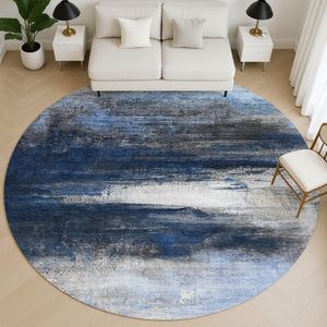 HomeRoots 8' X 10' Navy Blue & Ivory Abstract Washable Area Rug - Durable, Stain Resistant & UV Protected! 714695