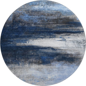 HomeRoots 8' X 10' Navy Blue & Ivory Abstract Washable Area Rug - Durable, Stain Resistant & UV Protected! 714695