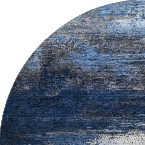 HomeRoots 8' X 10' Navy Blue & Ivory Abstract Washable Area Rug - Durable, Stain Resistant & UV Protected! 714695