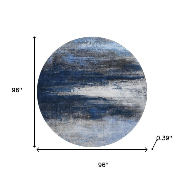 HomeRoots 8' X 10' Navy Blue & Ivory Abstract Washable Area Rug - Durable, Stain Resistant & UV Protected! 714695