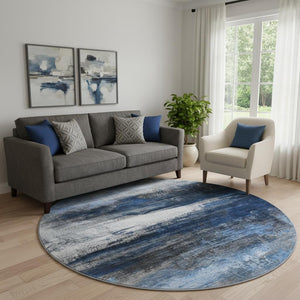 HomeRoots 8' X 10' Navy Blue & Ivory Abstract Washable Area Rug - Durable, Stain Resistant & UV Protected! 714695