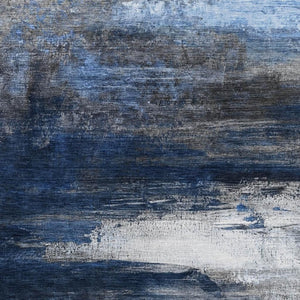 HomeRoots 9' X 12' Navy Blue & Ivory Abstract Area Rug - Machine Washable, UV Protected for Busy Homes 714696