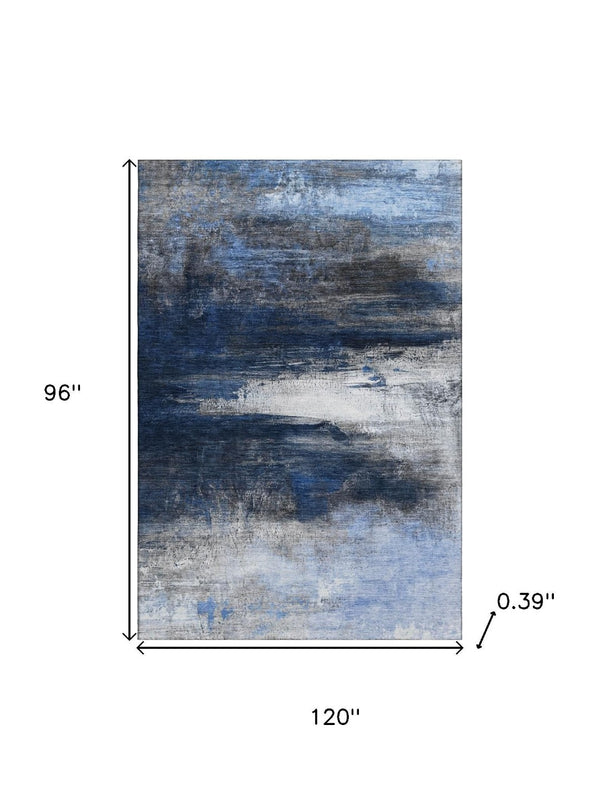 HomeRoots 9' X 12' Navy Blue & Ivory Abstract Area Rug - Machine Washable, UV Protected for Busy Homes 714696