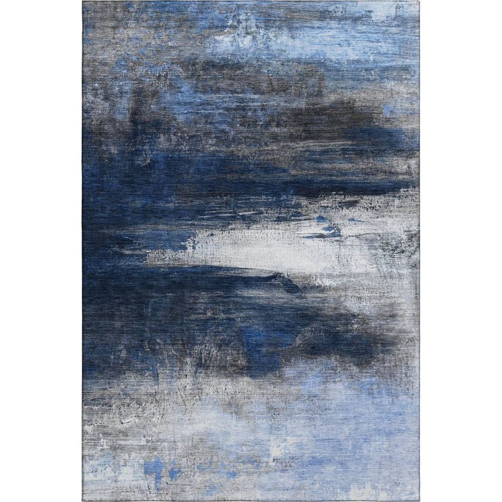 HomeRoots 10' X 14' Navy Blue & Ivory Abstract Area Rug – Washable, UV Protected, Stain-Resistant, Durable! 714697