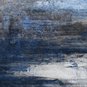HomeRoots 10' X 14' Navy Blue & Ivory Abstract Area Rug – Washable, UV Protected, Stain-Resistant, Durable! 714697