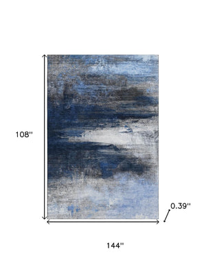 HomeRoots 10' X 14' Navy Blue & Ivory Abstract Area Rug – Washable, UV Protected, Stain-Resistant, Durable! 714697