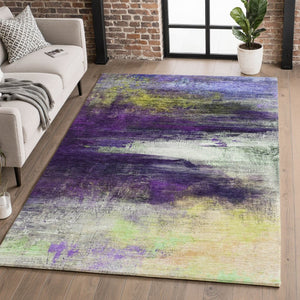 HomeRoots 5' X 8' Vibrant Purple & Lime Green Abstract Area Rug – Washable, UV Protected, Durable & Stylish! 714699