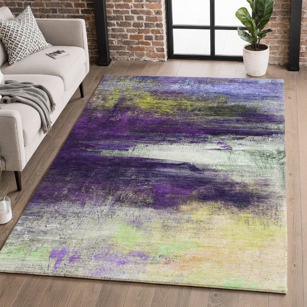 HomeRoots 5' X 8' Vibrant Purple & Lime Green Abstract Area Rug – Washable, UV Protected, Durable & Stylish! 714699