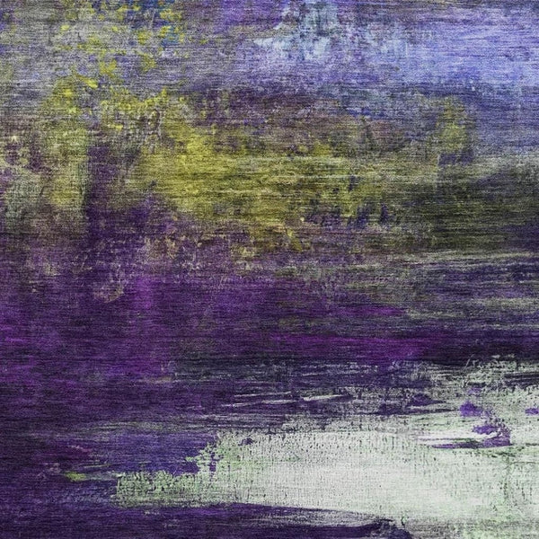 HomeRoots 5' X 8' Vibrant Purple & Lime Green Abstract Area Rug – Washable, UV Protected, Durable & Stylish! 714699