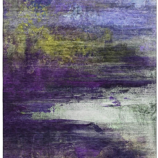 HomeRoots 5' X 8' Vibrant Purple & Lime Green Abstract Area Rug – Washable, UV Protected, Durable & Stylish! 714699
