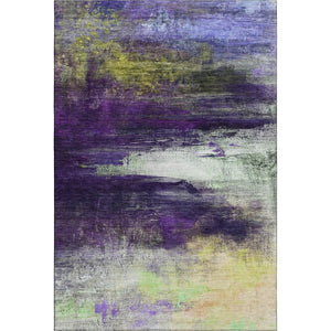 HomeRoots 8' Vibrant Purple and Lime Green Abstract Washable Round Rug - UV Protected & Family-Friendly Design 714700
