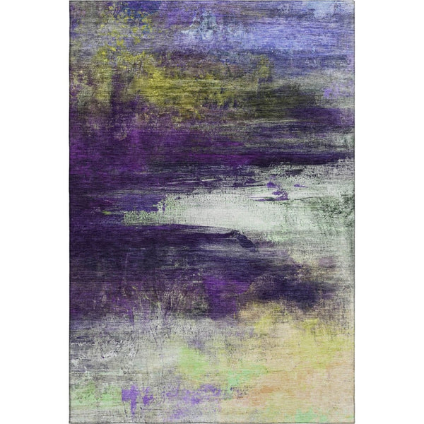 HomeRoots 8' Vibrant Purple and Lime Green Abstract Washable Round Rug - UV Protected & Family-Friendly Design 714700