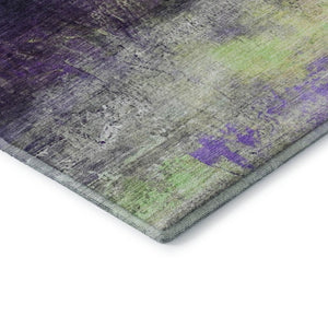 HomeRoots 8' Vibrant Purple and Lime Green Abstract Washable Round Rug - UV Protected & Family-Friendly Design 714700