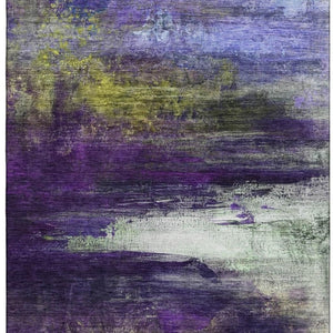 HomeRoots 8' Vibrant Purple and Lime Green Abstract Washable Round Rug - UV Protected & Family-Friendly Design 714700