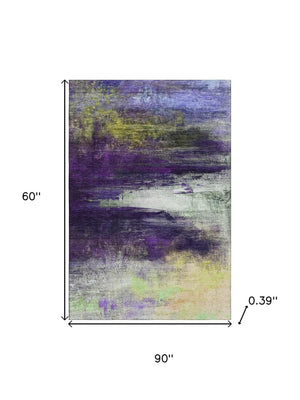 HomeRoots 8' Vibrant Purple and Lime Green Abstract Washable Round Rug - UV Protected & Family-Friendly Design 714700