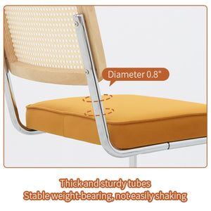 English Elm Dining Chairs Set of 4 Velvet Seat Woven Rattan Back Chrome Cantilever Frame Orange W2105S00005