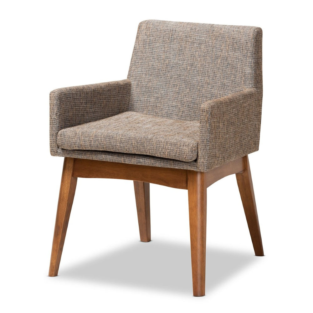 Baxton Studio Baxton Dorina 5-Piece Mid-Century Dining Set with Walnut Finish & Gravel Upholstered Chairs BBT5281-Gravel/Walnut-5PC Dining Set